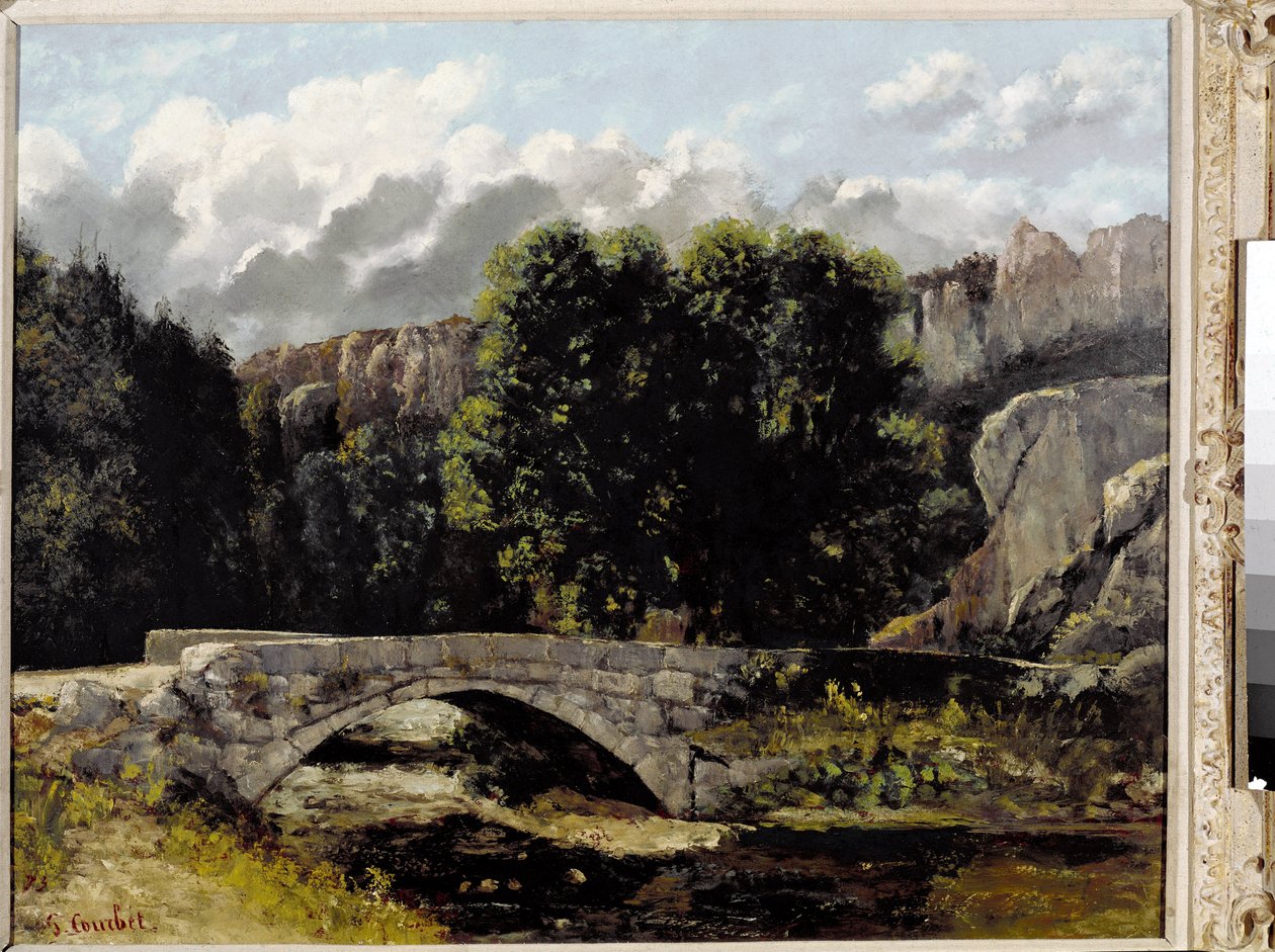 Widok na most Saint Sulpice w Fleurier, Szwajcaria (olej na płótnie) autorstwa Gustave Courbet