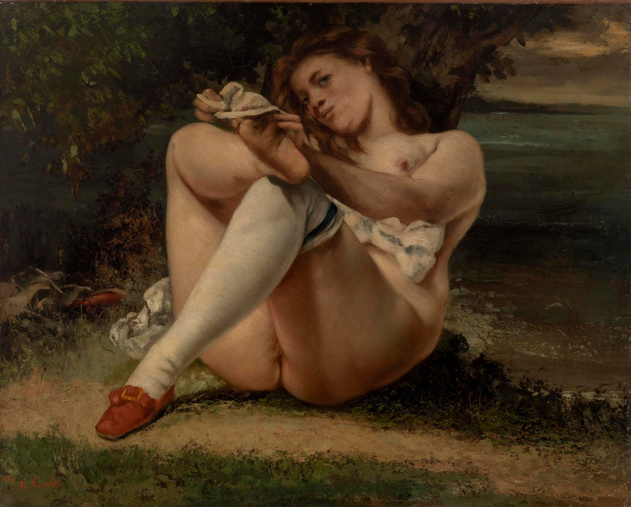 Kobieta w białych pończochach autorstwa Gustave Courbet