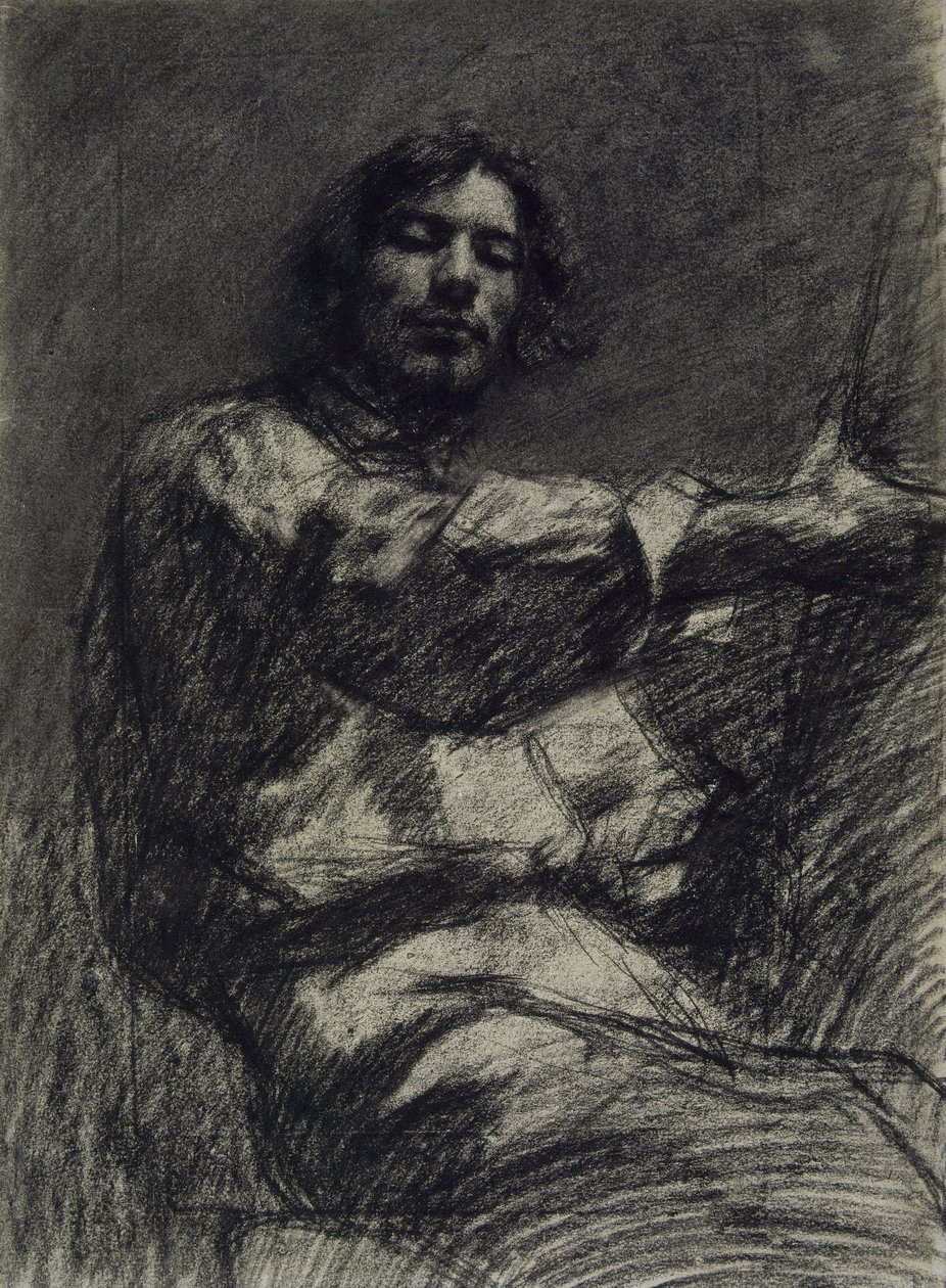 Młody Człowiek Siedzi, Studium. Autoportret przy sztalugach, c. 1847 autorstwa Gustave Courbet