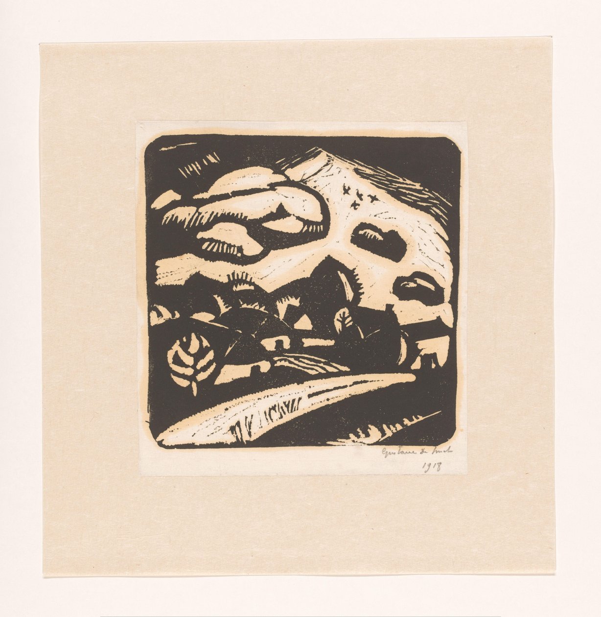 Krajobraz z domami, drogą i górą autorstwa Gustave De Smet (signed by artist)