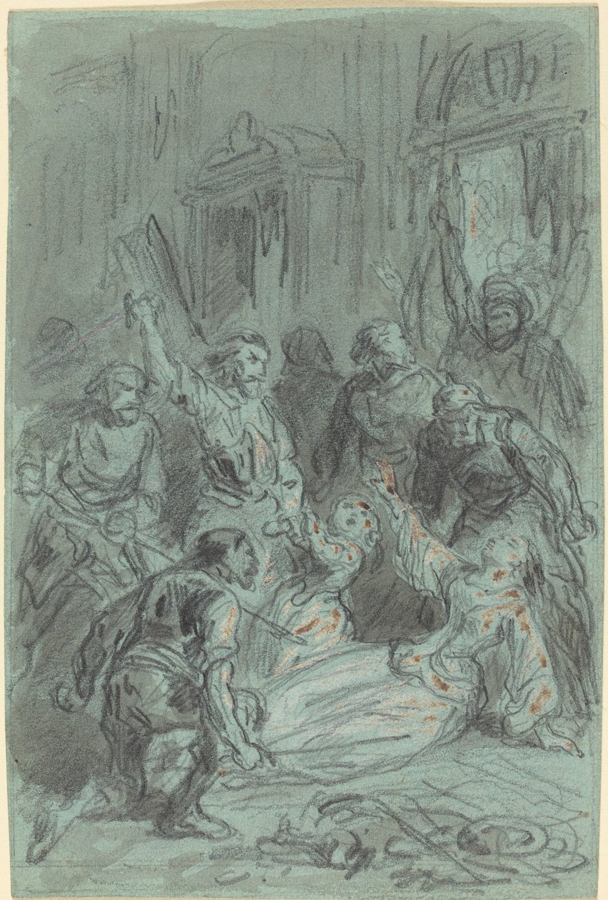 Dramatyczna scena z omdlałą kobietą autorstwa Gustave Dore