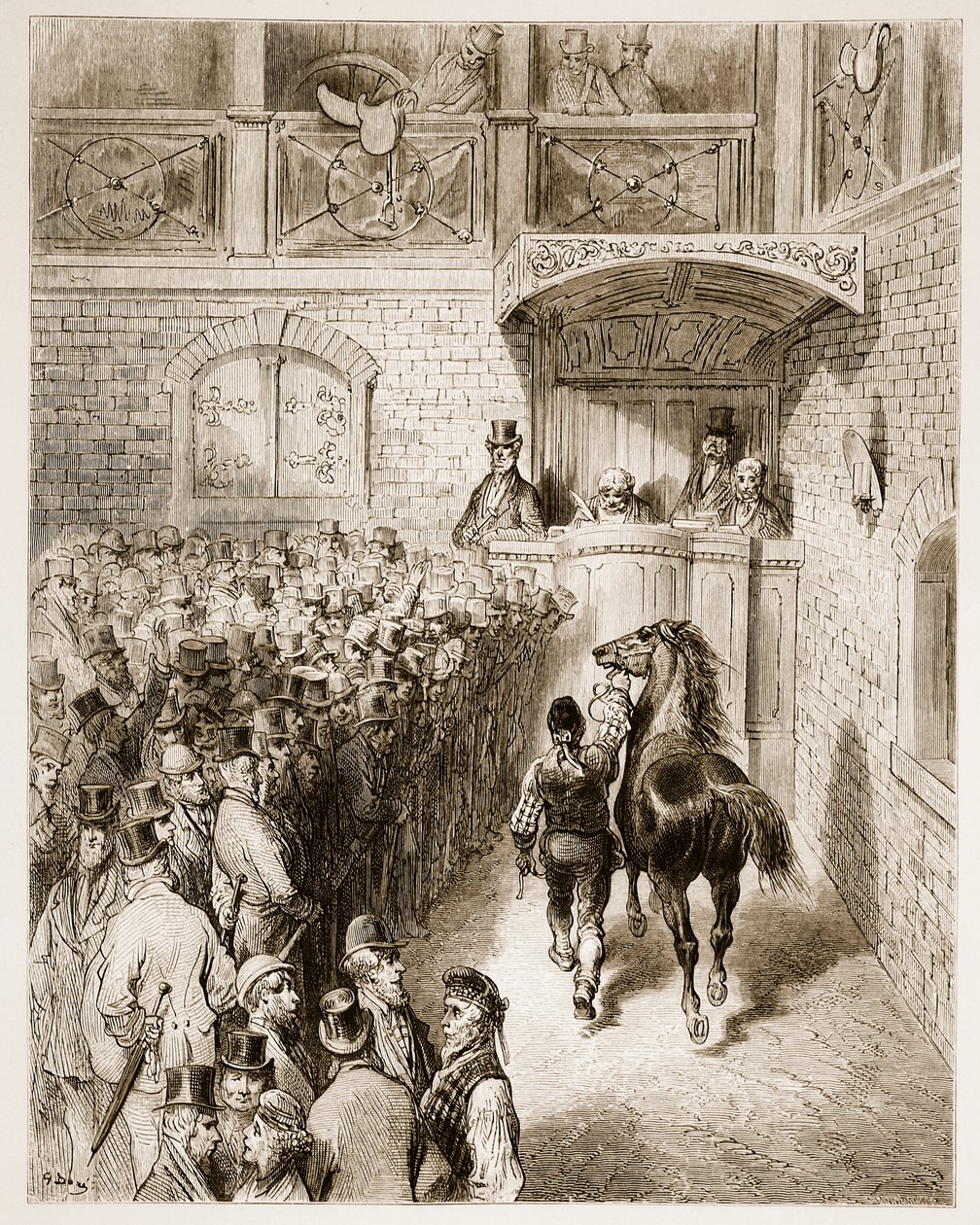 Wyprzedaż u Tattersalla, z „Londynu, pielgrzymka”, napisana przez Williama Blancharda Jerrolda (1826-94) i grawerowana przez Pannemakera, wyd. 1872 autorstwa Gustave Dore