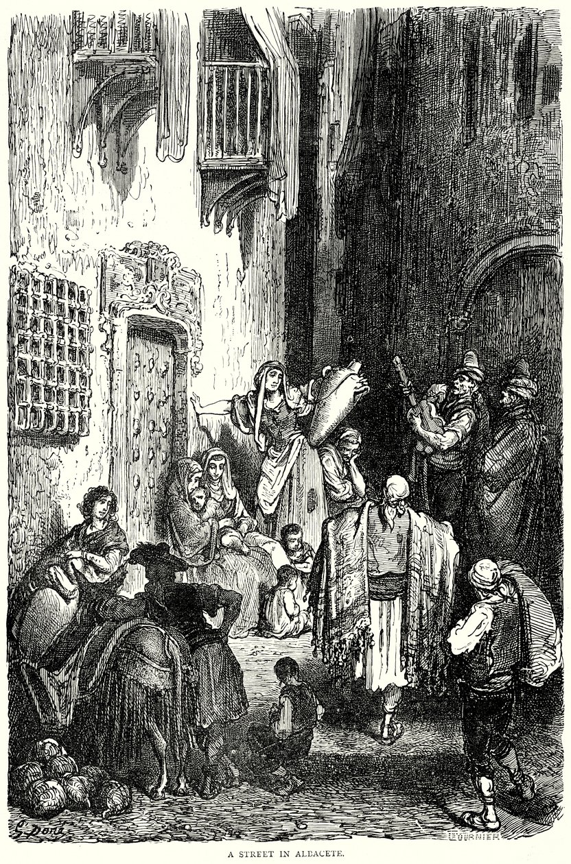 Ulica w Albacete (rycina) autorstwa Gustave Dore