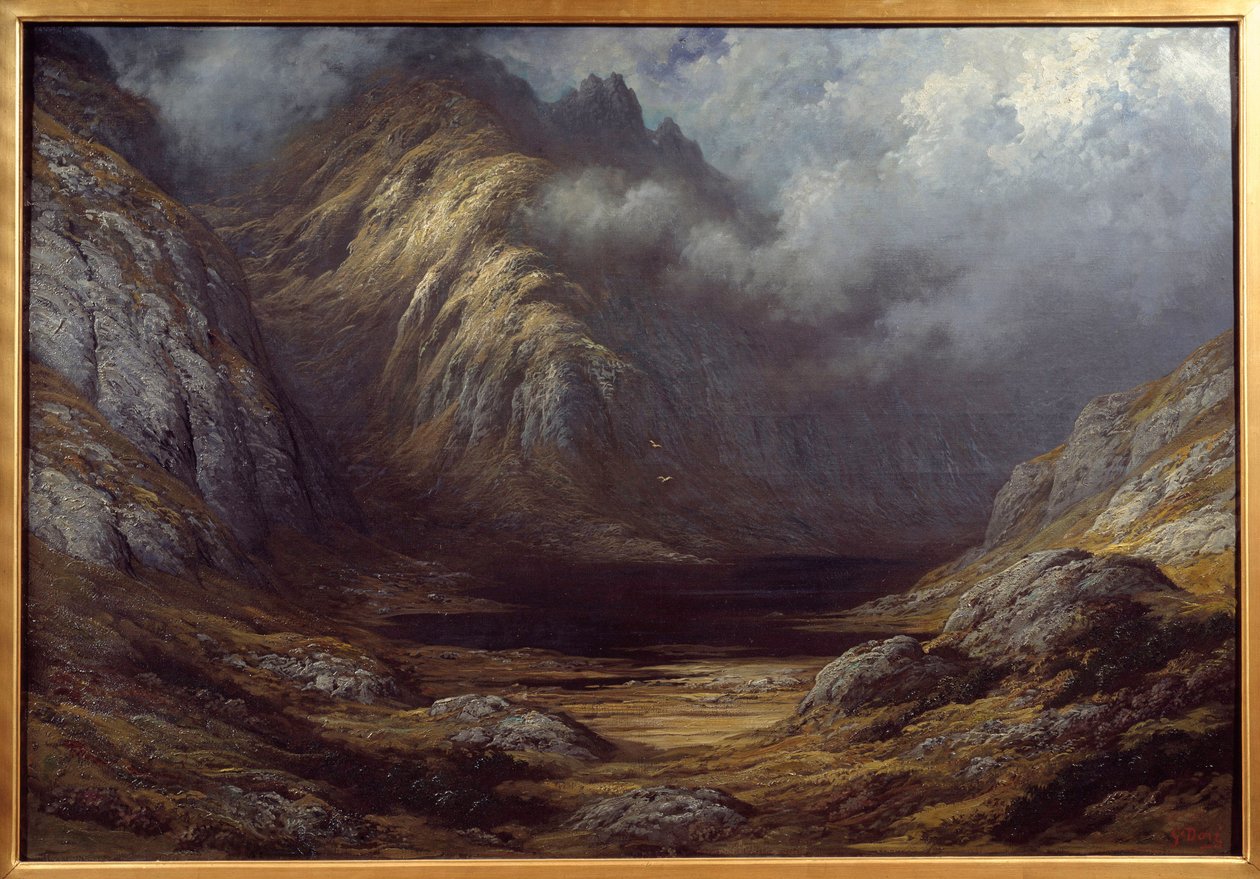 Jezioro w Szkocji po burzy. Obraz Gustave Dore (1832-1883) autorstwa Gustave Dore