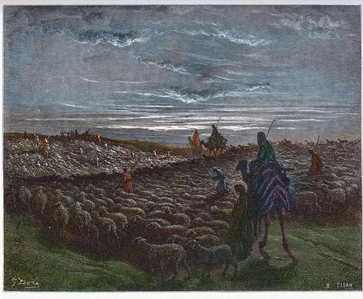 Abraham Journeying Into the Land of Canaan - Abram osiadł w ziemi Kanaan - grawerowanie w „The Bible illustree” Gustave