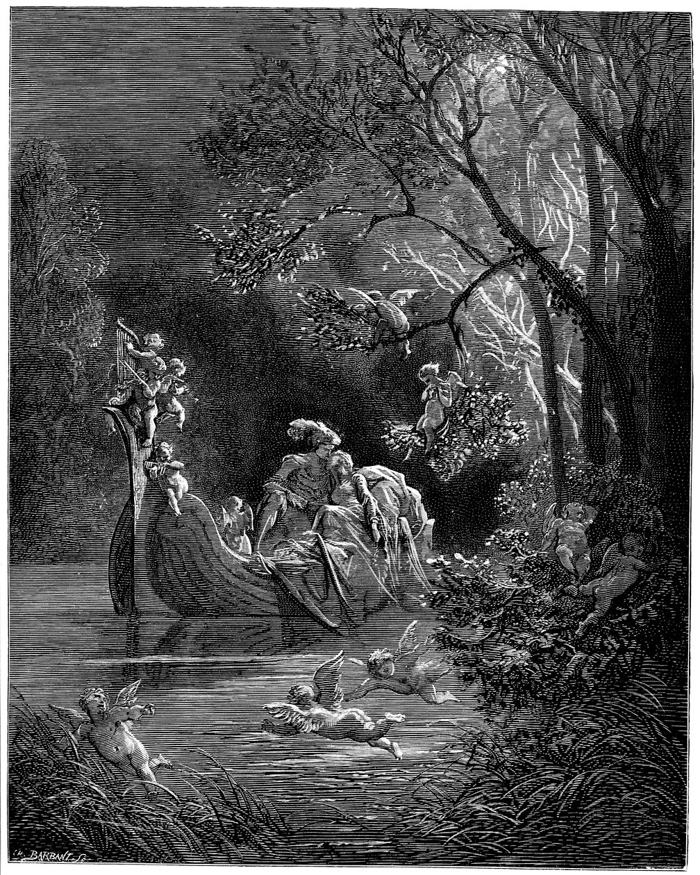 Alcina i Ruggiero jako szczęśliwi miłośnicy wędkowania autorstwa Gustave Dore