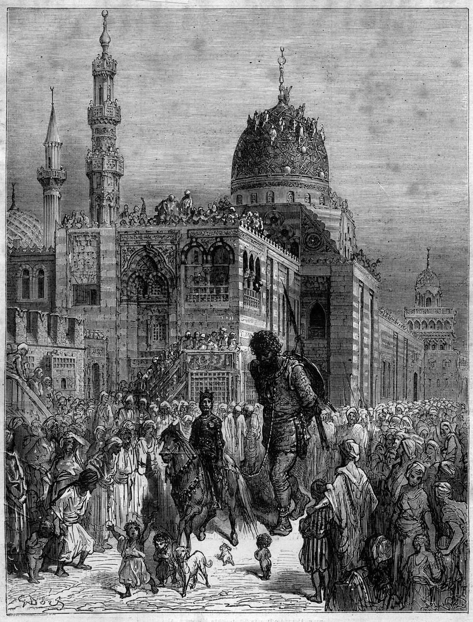 Wszyscy ludzie pobiegli, aby zobaczyć gigantyczny demesure Ilustracja do wiersza „Roland Furieux” (Orlando Furioso) Ludovica Ariosto pt. L