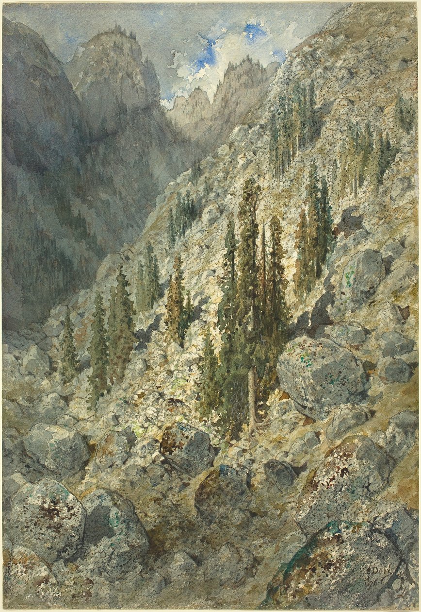 Alpejska Dolina z Drzewami i Głazami autorstwa Gustave Dore