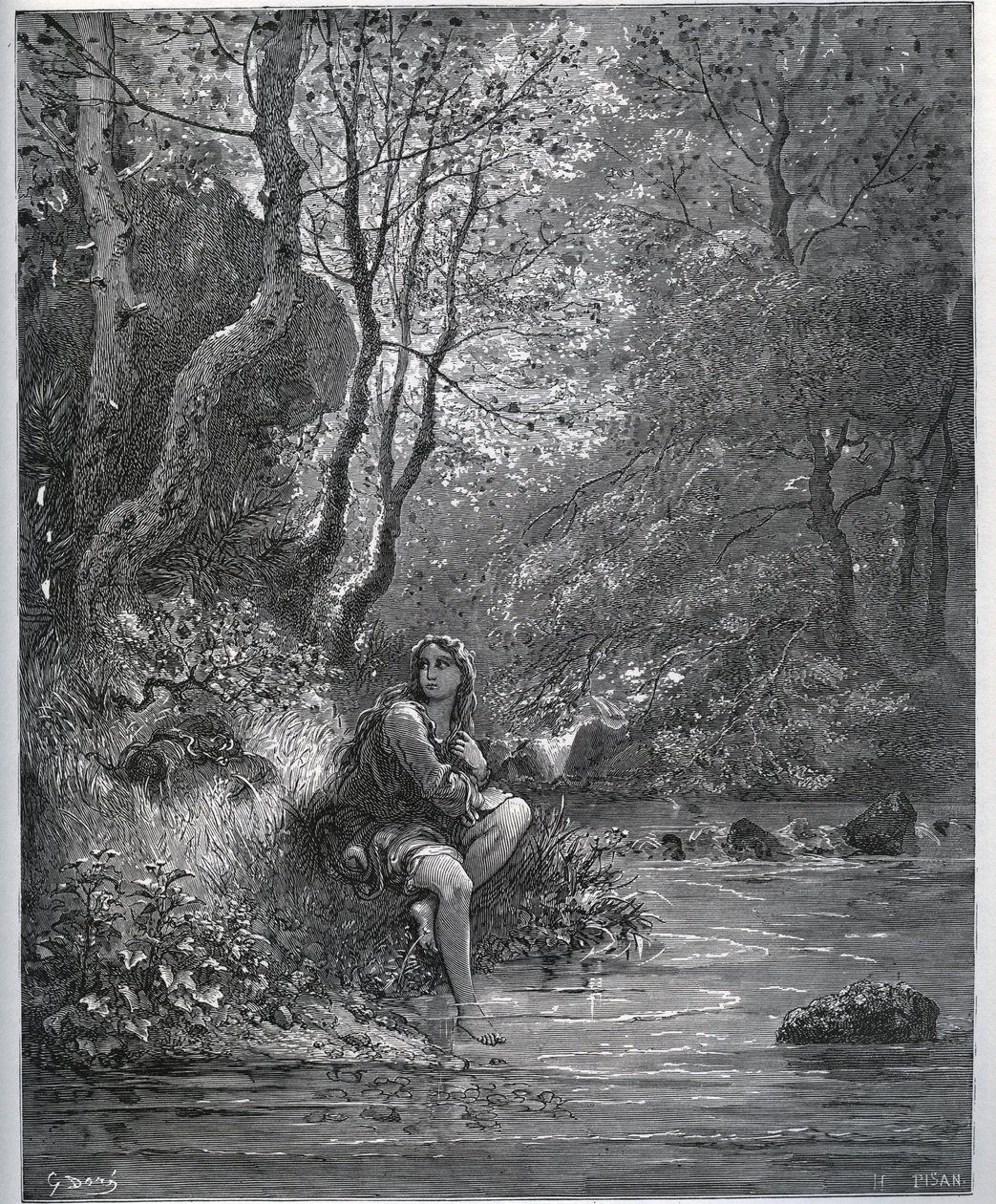 Wygląd Dorothee w stroju rolnika - z „Don Kichota z Manchy” Miguela Cervantesa (1547-1616) (Don Kichota) - Drzeworyt wg rysunku Gustave