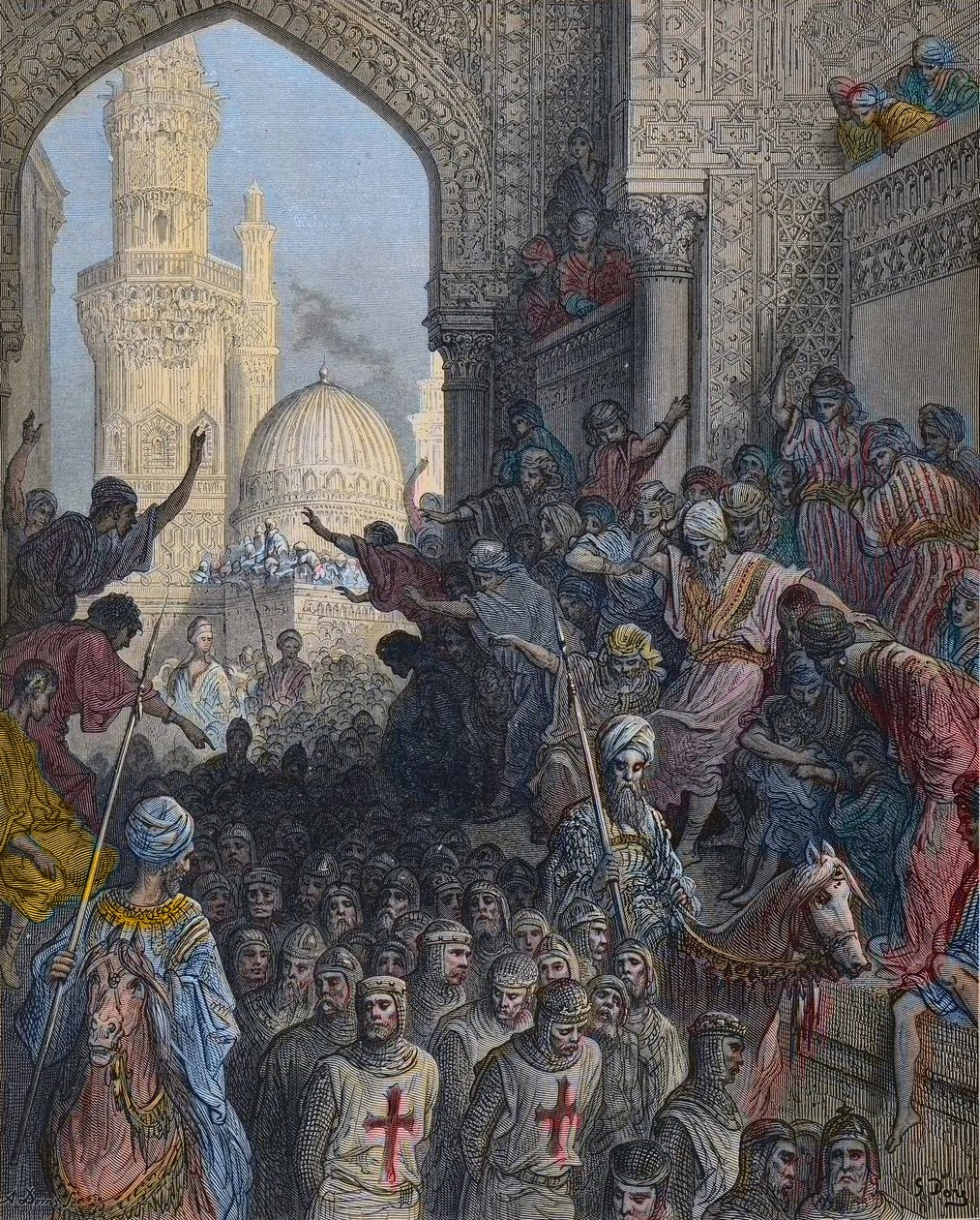 Przybycie więźniów Minieh do Kairu - Siódma Krucjata 1248-1254, dowodzona przez Saint Louis - Przybycie więźniów do Kairu - Po klęsce Mansurah (bitwa pod Mansourah) 8 lutego autorstwa Gustave Dore