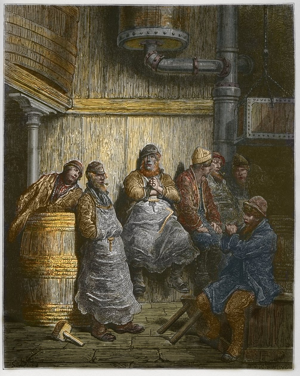Barclay Perkins Brewery Workers odpoczywający - od „Londyn, pielgrzymka”, napisany przez Williama Blancharda Jerrolda (1826-94) - ilustracje Gustave Dore - 1872 - autorstwa Gustave Dore