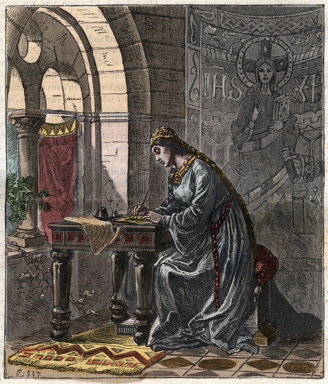 Bertrade z Montfort (1070-1117) Królowa Francji (żona Filipa I króla Francji) w Fontevrault - Grawerowanie Gustave