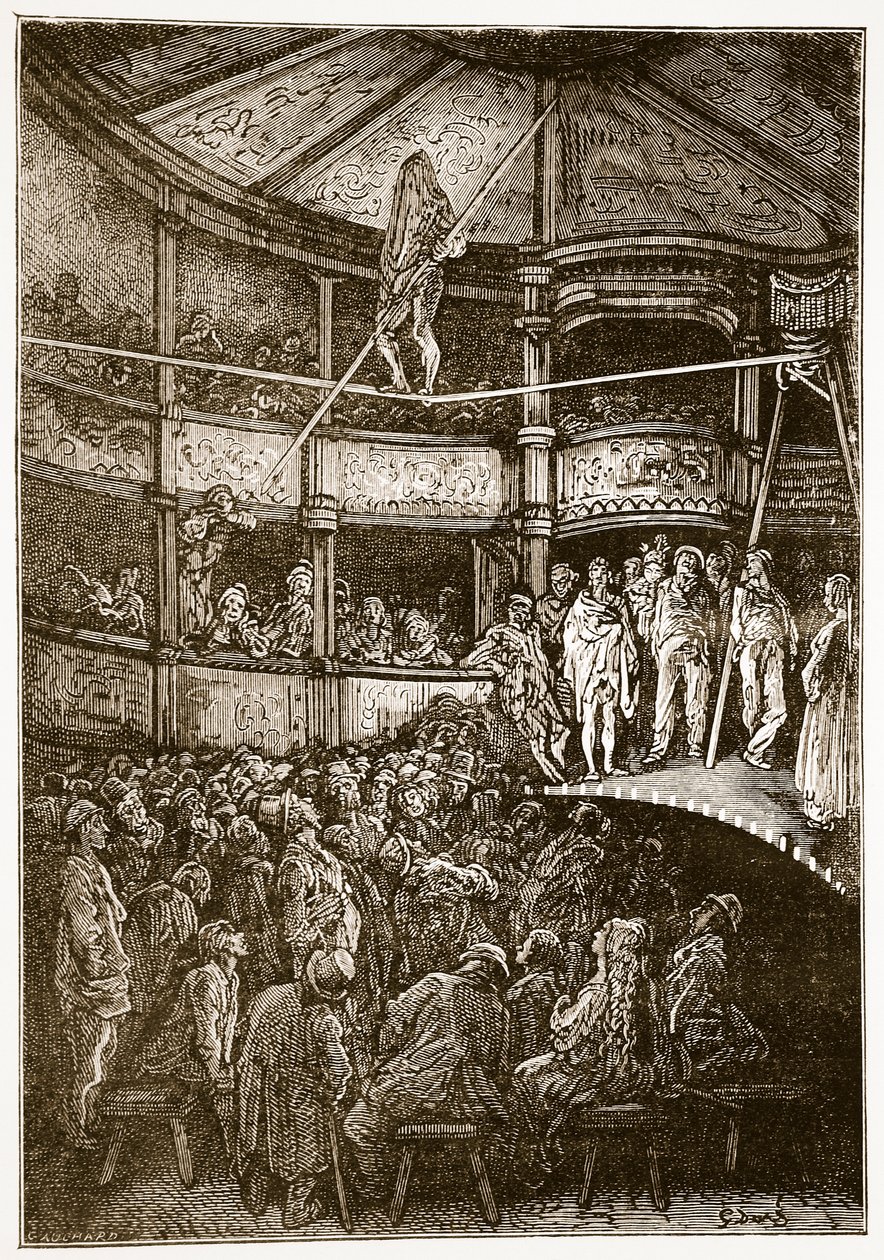 Blondin w Shoreditch, z „Londyn, pielgrzymka”, napisany przez Williama Blancharda Jerrolda (1826-94) i grawerowany przez Gaucharda, wyd. 1872 autorstwa Gustave Dore
