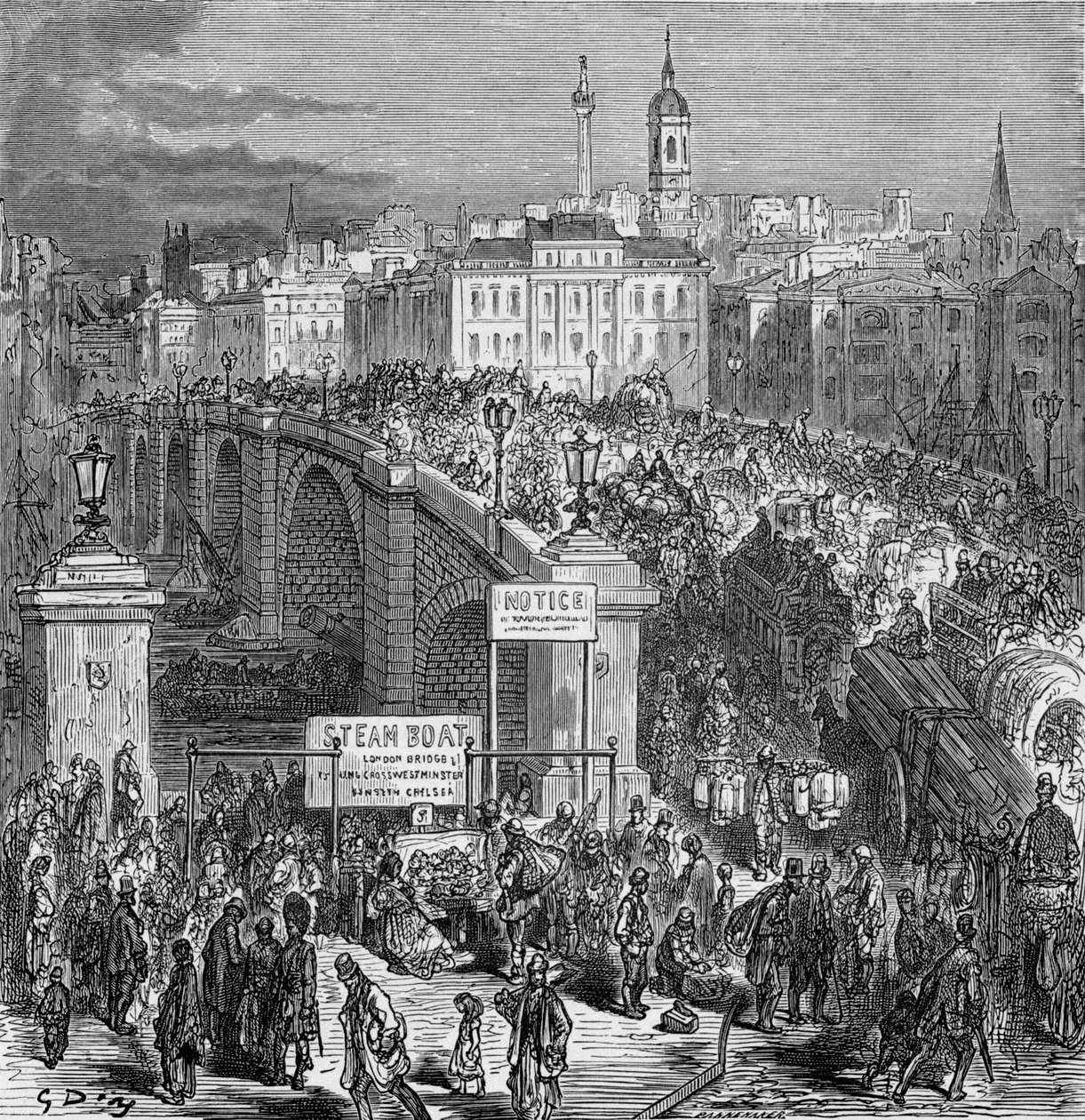 Ruchliwa scena na moście Londyńskim, 1872. autorstwa Gustave Dore