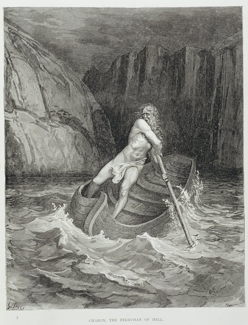 Charon, przewoźnik piekieł, z Boskiej komedii (Piekło) Dantego Alighieri (1265-1321) rytego przez Stephane Pannemakera (1847-1930) c.1868 autorstwa Gustave Dore
