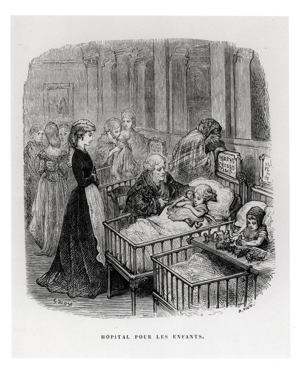 Szpital Dziecięcy, z „Londyn: Pielgrzymka” Williama Blancharda Jerrolda (1826-84), ryty przez Alphonse Jean Baptiste Vien (ur. 1814) opublikowany 1872 autorstwa Gustave Dore