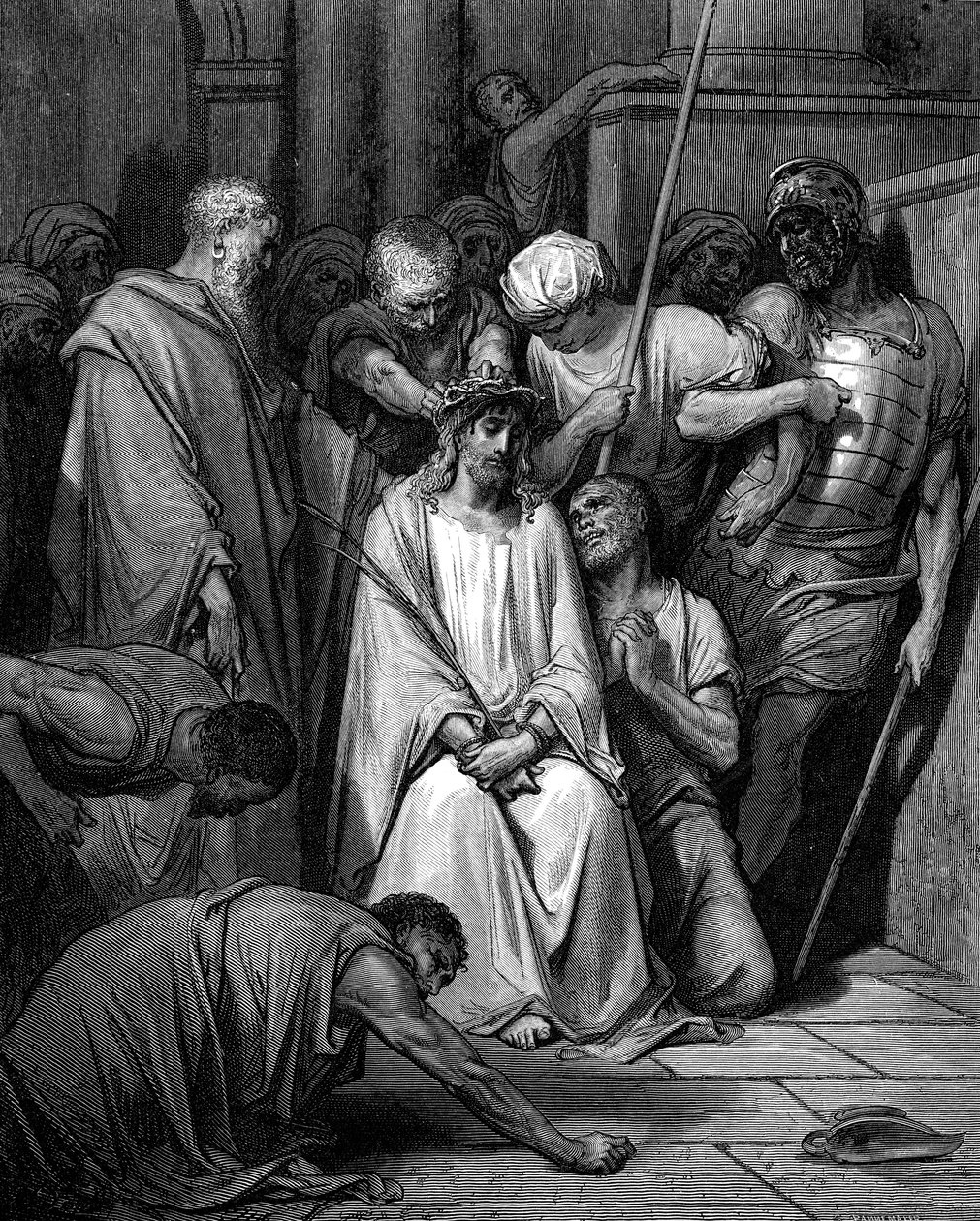 Chrystus wyszydzony i korona cierniowa nałożona na jego głowę autorstwa Gustave Dore