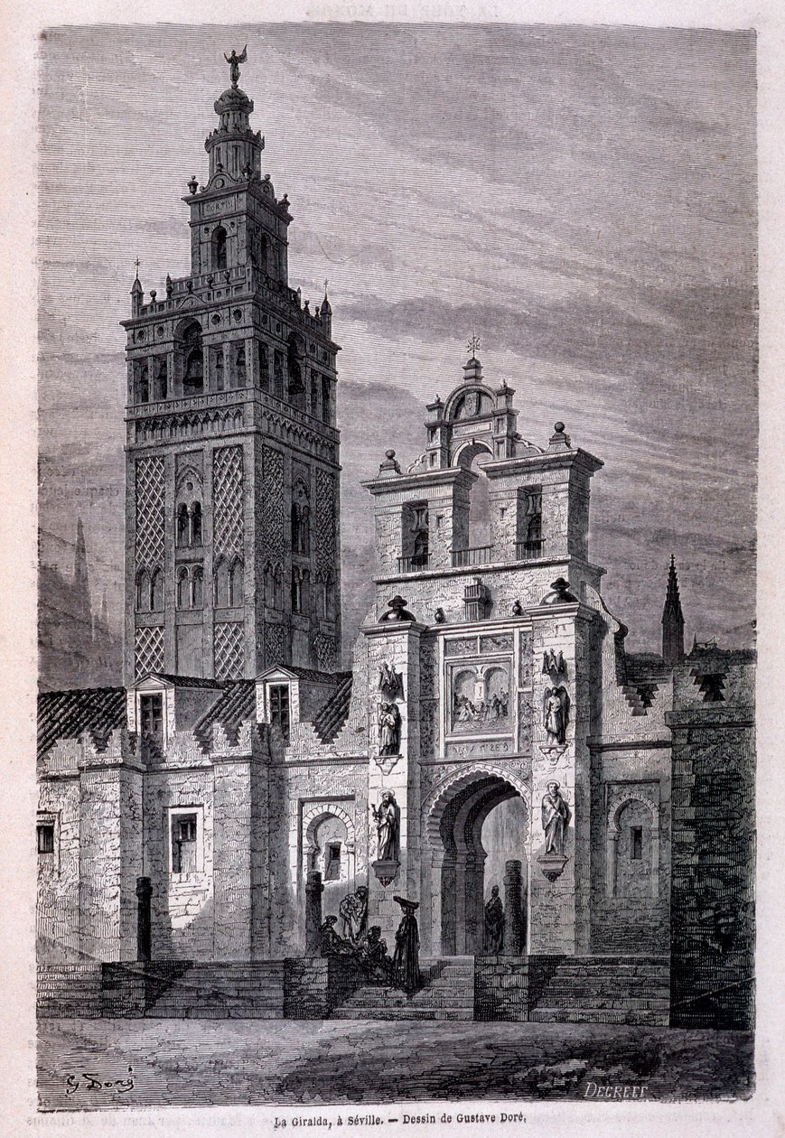 Kościół Giralda a sevilla by Dore, „Tour du Monde”” II sem. 1866. autorstwa Gustave Dore