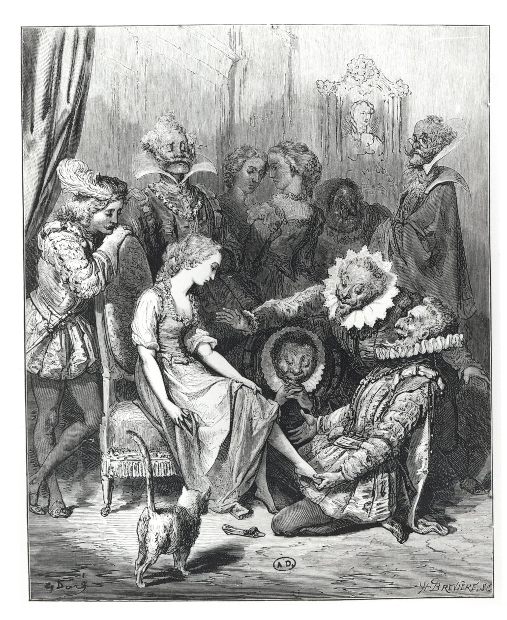 „Kopciuszek i szklany pantofelek”, ilustracja z „Les Contes de Perrault”, sztychowana przez Louisa Henri Breviere (1797-1869), wyd. J.Hetzel, 1862 autorstwa Gustave Dore