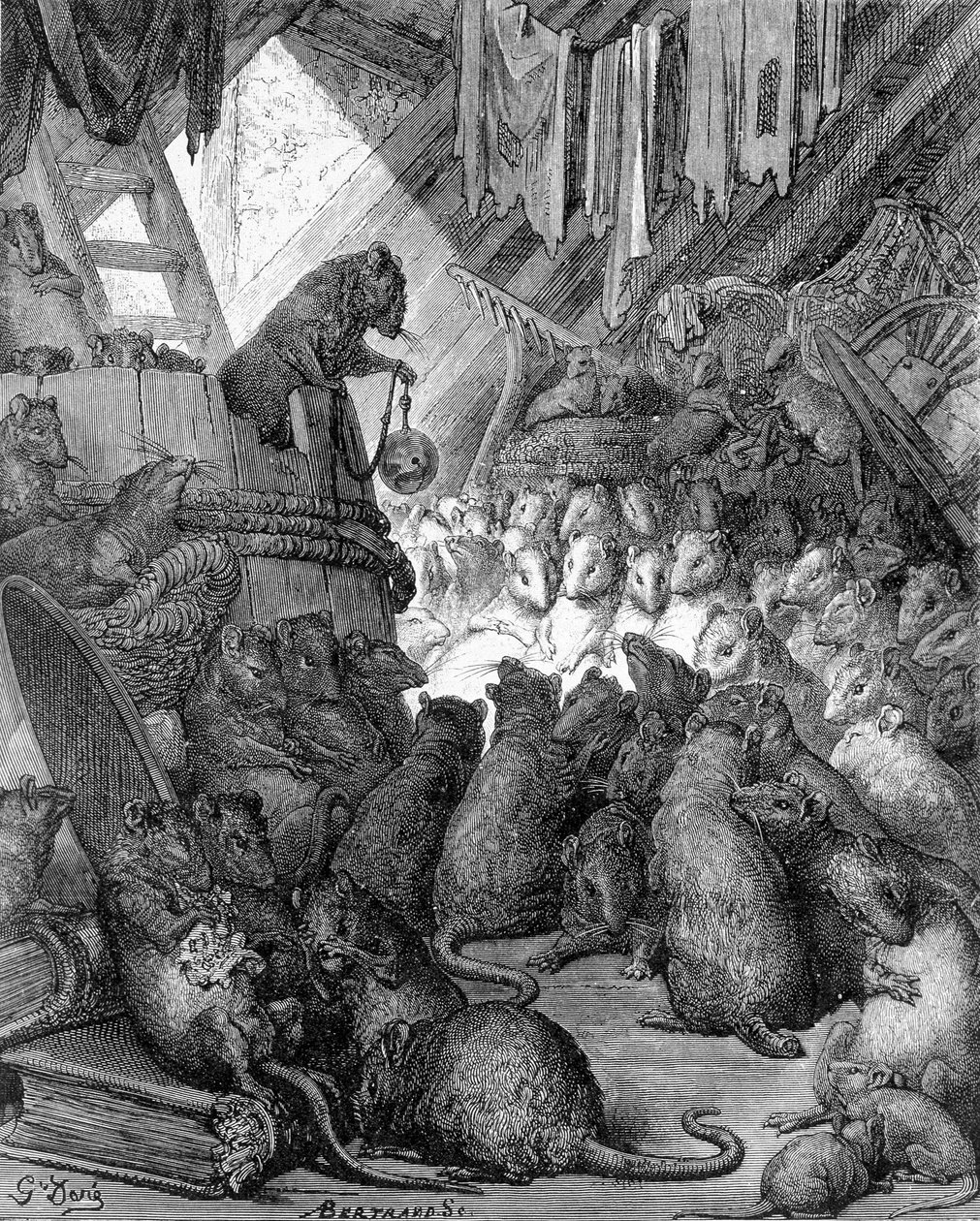 Rada szczurów - w „Bajkach” La Fontaine, il. Gustave Doré autorstwa Gustave Dore