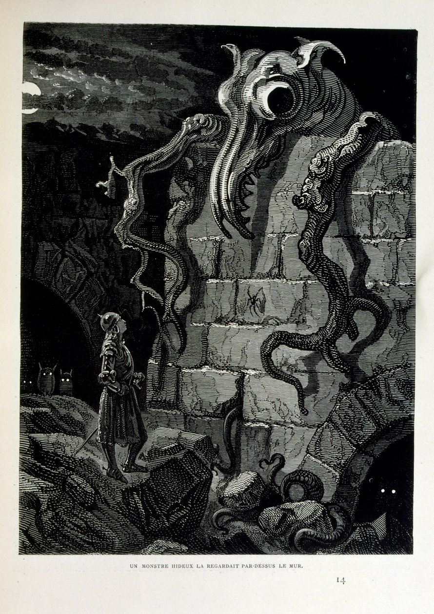 Croque-Mitaine; ilustracja z 1863 r., Gustave Dore (1832 – 1883); Francuski artysta, grafik, ilustrator. Croque-Mitaine (straszak) to złośliwa postać prezentowana dzieciom, aby je przestraszyć, a tym samym uczynić je mądrzejszymi. autorstwa Gustave Dore