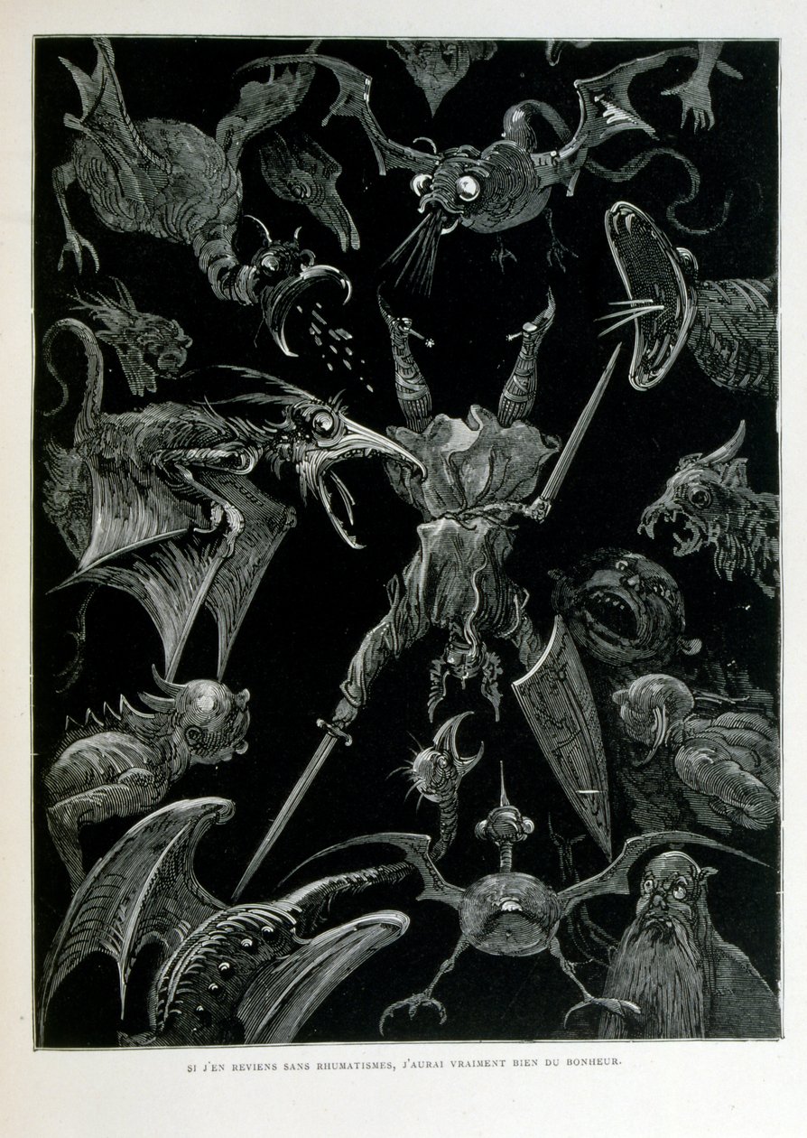 Croque-Mitaine; ilustracja z 1863 r., Gustave Dore (1832 – 1883); Francuski artysta, grafik, ilustrator. Croque-Mitaine (straszak) to złośliwa postać prezentowana dzieciom, aby je przestraszyć, a tym samym uczynić je mądrzejszymi. autorstwa Gustave Dore