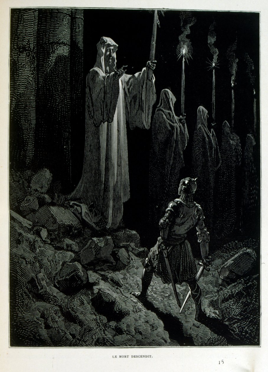 Croque-Mitaine; ilustracja z 1863 r., Gustave Dore (1832 – 1883); Francuski artysta, grafik, ilustrator. Croque-Mitaine (straszak) to złośliwa postać prezentowana dzieciom, aby je przestraszyć, a tym samym uczynić je mądrzejszymi. autorstwa Gustave Dore
