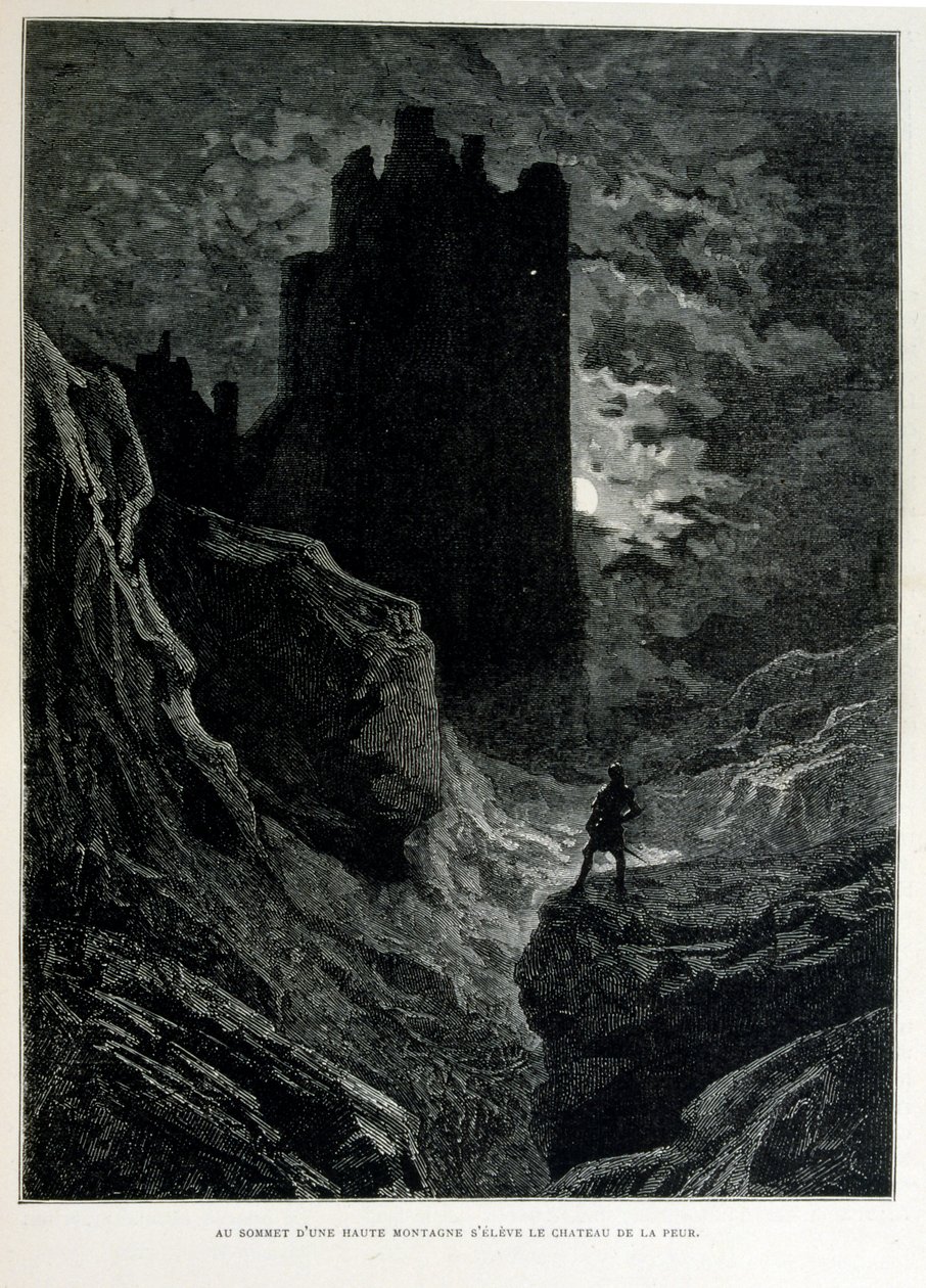 Croque-Mitaine; ilustracja z 1863 r., Gustave Dore (1832 – 1883); Francuski artysta, grafik, ilustrator. Croque-Mitaine (straszak) to złośliwa postać prezentowana dzieciom, aby je przestraszyć, a tym samym uczynić je mądrzejszymi. autorstwa Gustave Dore