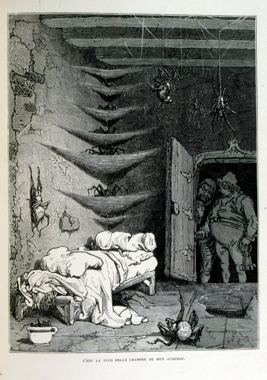 Croque-Mitaine; ilustracja z 1863 r., Gustave Dore (1832 – 1883); Francuski artysta, grafik, ilustrator. Croque-Mitaine (straszak) to złośliwa postać prezentowana dzieciom, aby je przestraszyć, a tym samym uczynić je mądrzejszymi. autorstwa Gustave Dore