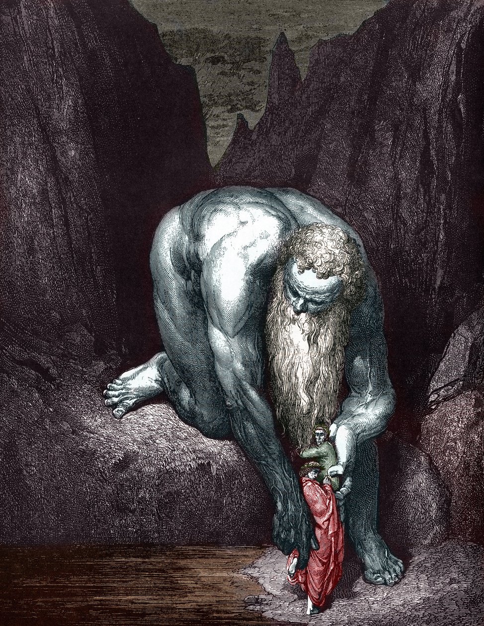 Dante i Virgil spotykają Giant Anthee, zilustrowane przez Gustave Dore autorstwa Gustave Dore