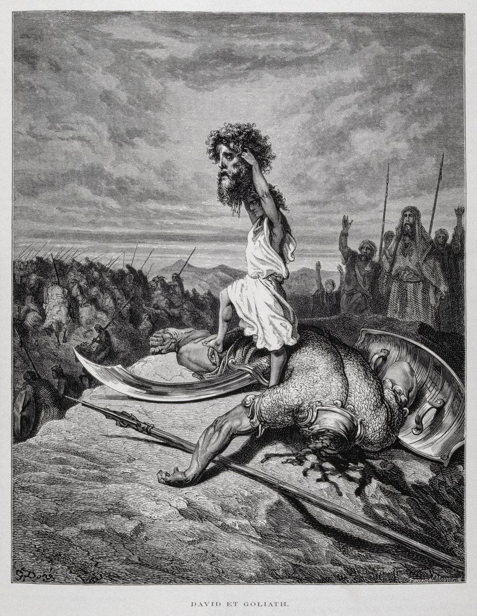 Dawid zabija Goliata, ilustracja z Biblii Dore autorstwa Gustave Dore