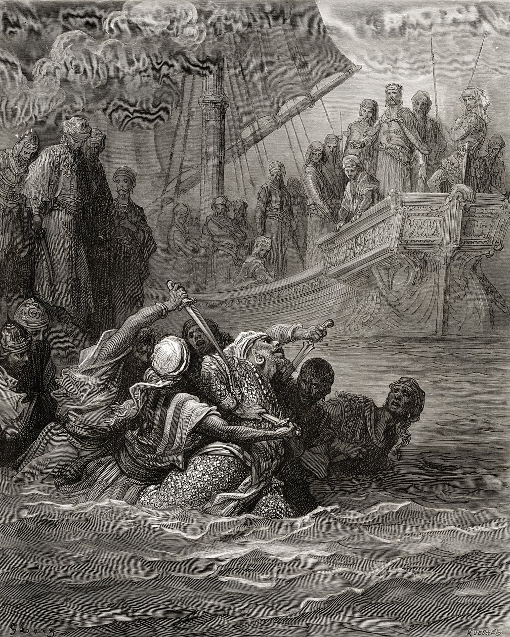 Śmierć Almoadama, ilustracja z „Bibliotheque des Croisades” J-F. Michaud, 1877 (lito) autorstwa Gustave Dore