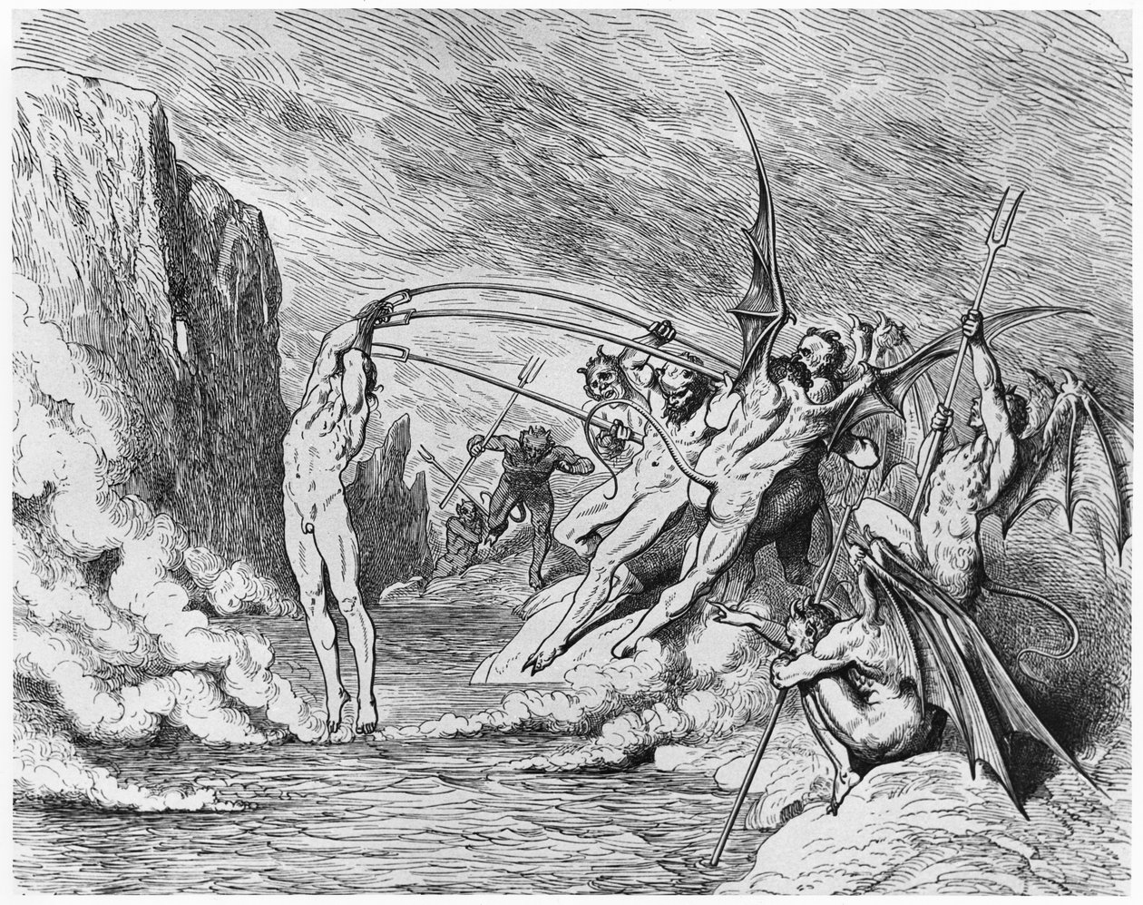 Diabły, ilustracja z „Boskiej komedii” (Piekło) Dante Alighieri (1265-1321) Paryż, wydanie 1885 autorstwa Gustave Dore