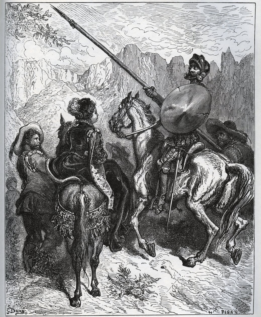 Don Kichot akceptuje misję zaproponowaną przez Dorothe-Princess of Micomicon - z „Don Kichota z Manchy” Miguela Cervantesa autorstwa Gustave Dore