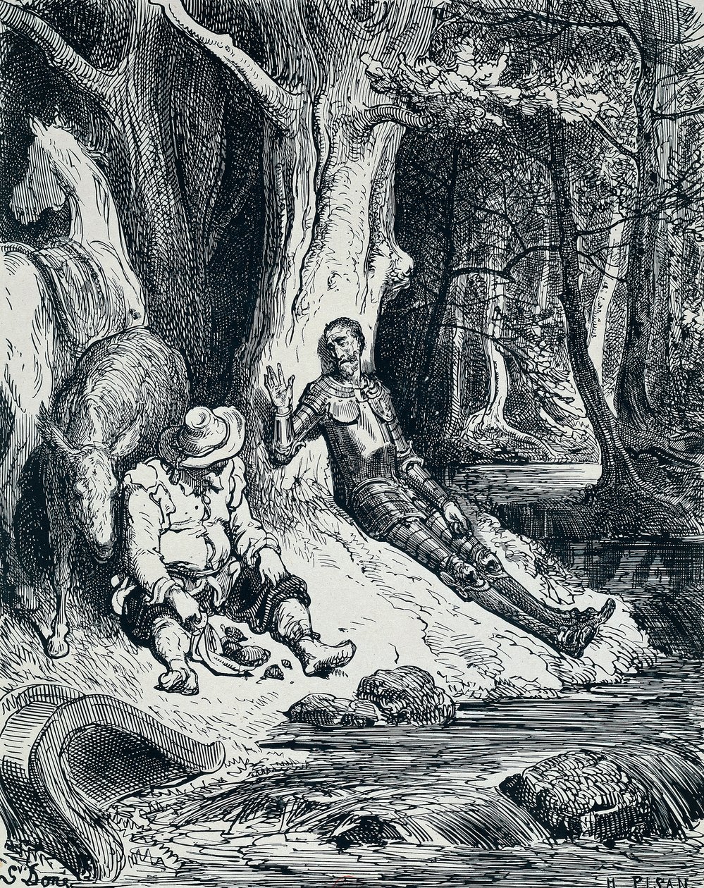 Don Kichot i Sancho Pansa na ilustracji, Gustave Dore 