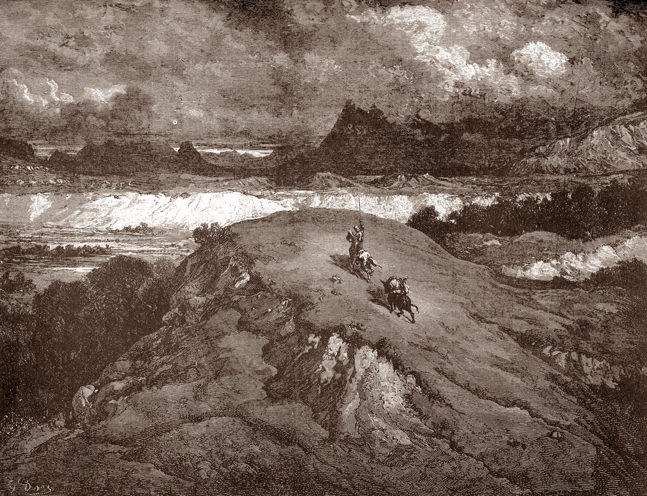 Don Kichot i Sancho Pansa zbliżają się do sierra morena Rycina Gustave Dore (1832-1883) dla „L