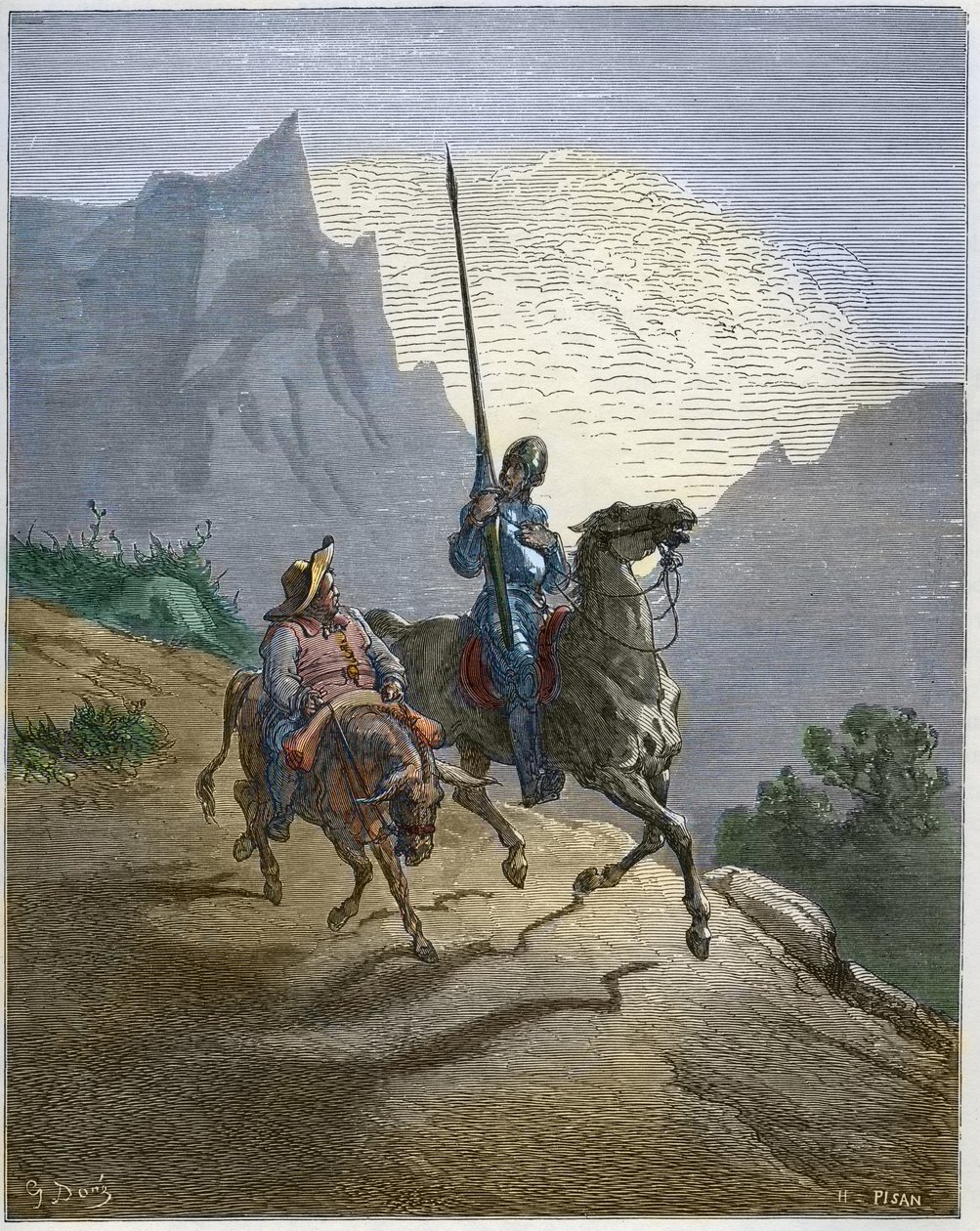 Don Kichot z Sancho Pansa - Don Kichot de la Mancha „Miguel Cervantes autorstwa Gustave Dore