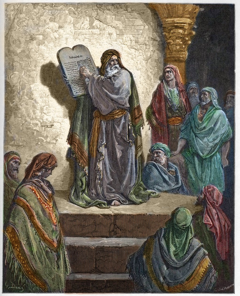 Ezdrasz Skryba czyta Prawo ludowi - - Grawerowanie w „The Bible illustree” Gustave