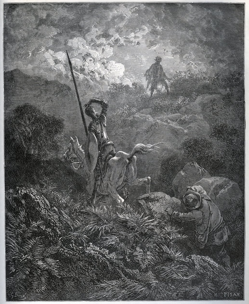 Pierwsze objawienie Deguenille-de-la-Malaise-Mine – z „Don Kichota de la Mancha” Miguela Cervantesa (1547-1616) (Don Kichota) – Drzeworyt wg rysunku Gustave