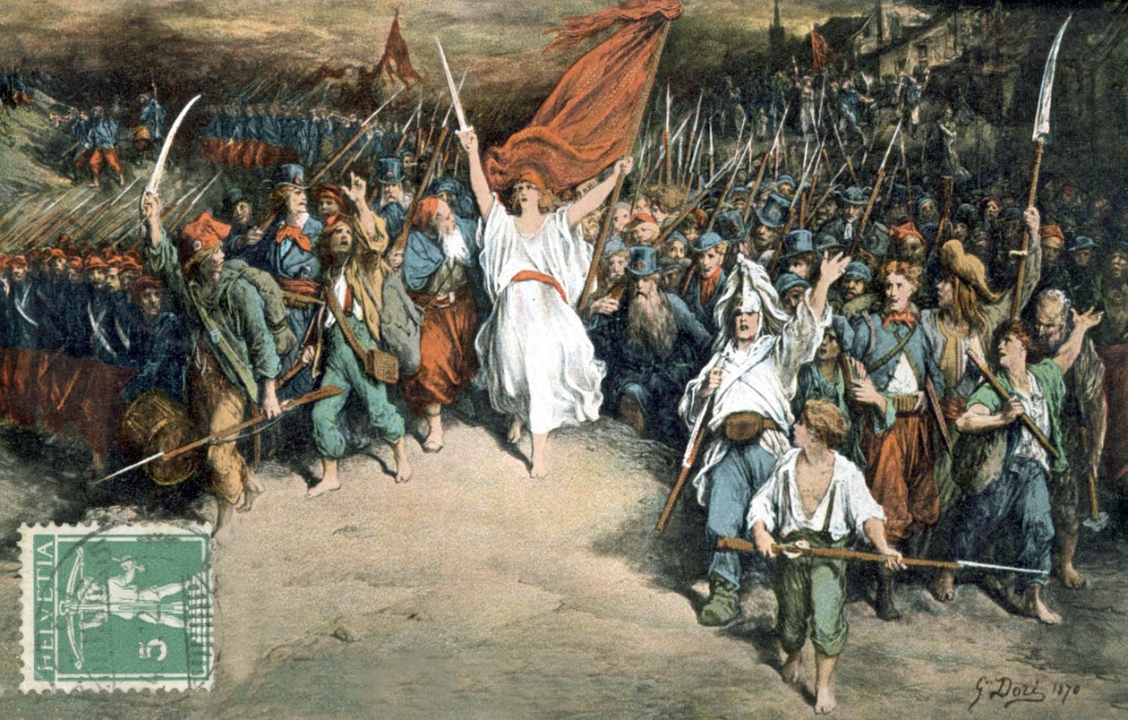 Republika Francuska prowadząca Francuzów do walki z Prusakami, rysunek Gustave