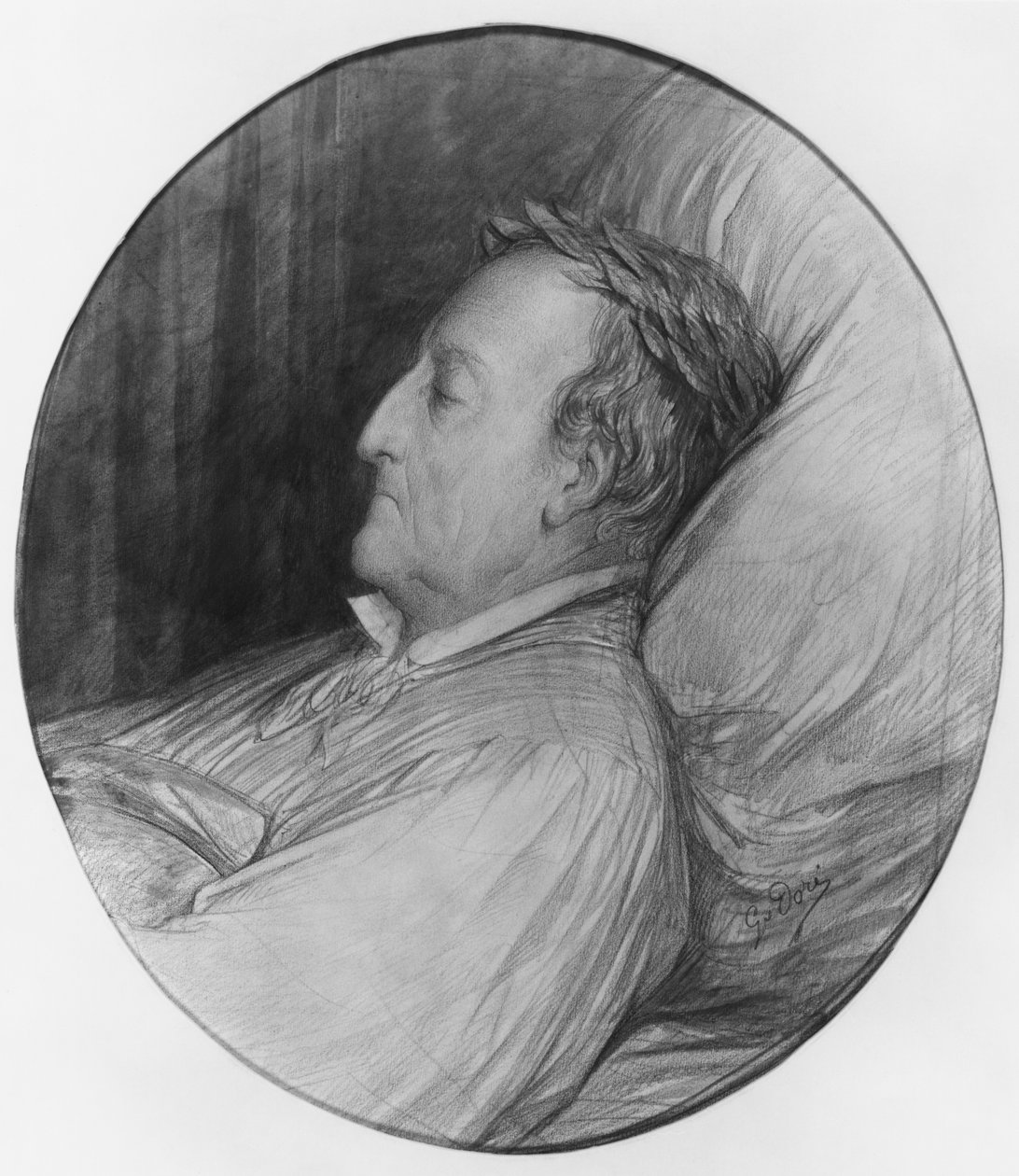 Gioacchino Rossini na łożu śmierci, 1868 (węgiel i akcenty gwaszowe na papierze) autorstwa Gustave Dore