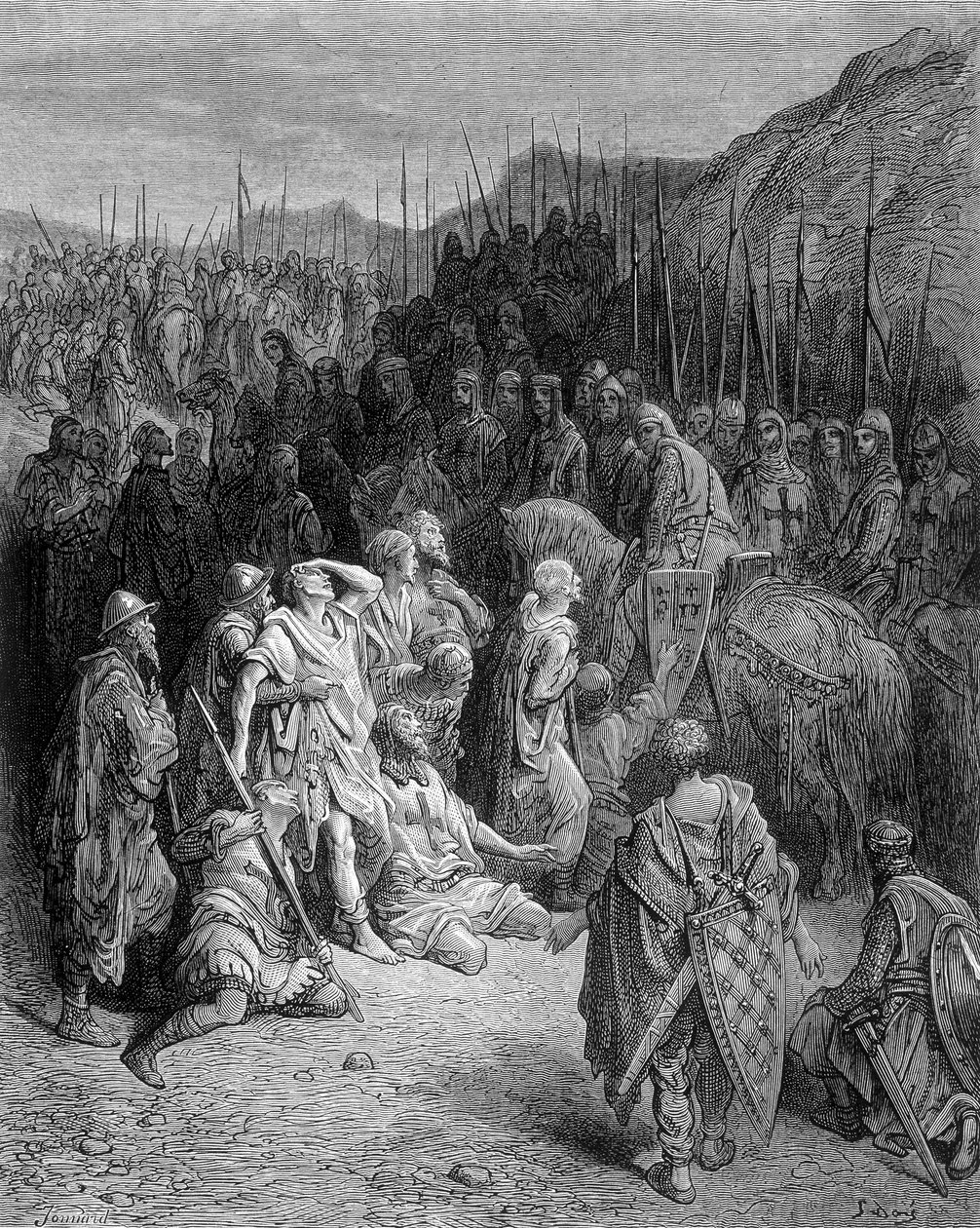 Godefroi spotyka szczątki Armee Piotra - rycina Gustave Doré autorstwa Gustave Dore
