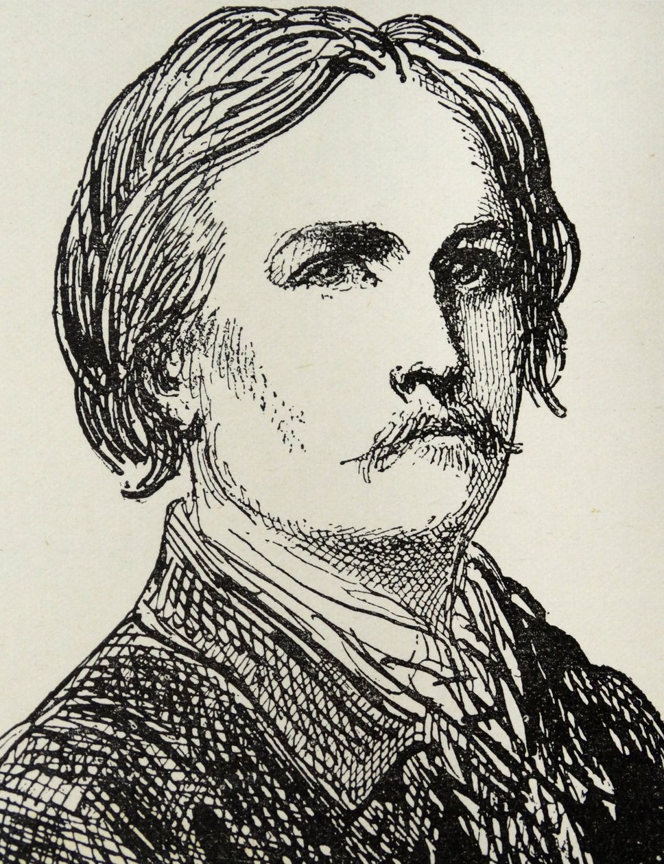Gustave Dore - 1832-73 Francuski artysta i ilustrator książek, rycina według szkicu autoportretowego autorstwa Gustave Dore