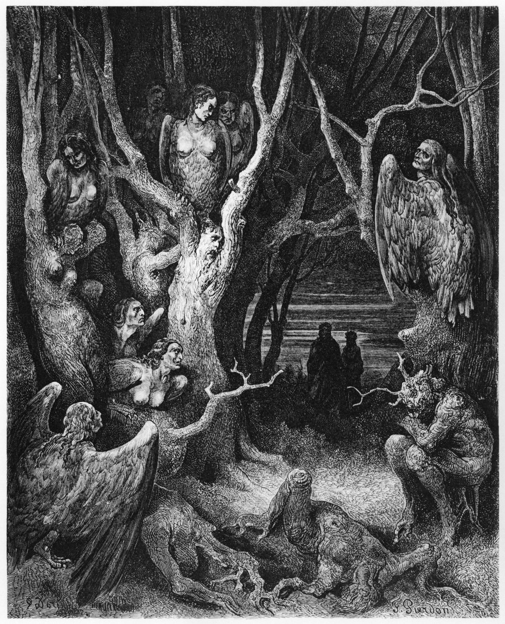 Harpie, ilustracja z "Boskiej komedii" (Inferno) Dantego Alighieri (1265-1321) Paryż, wyd. 1885 r. autorstwa Gustave Dore