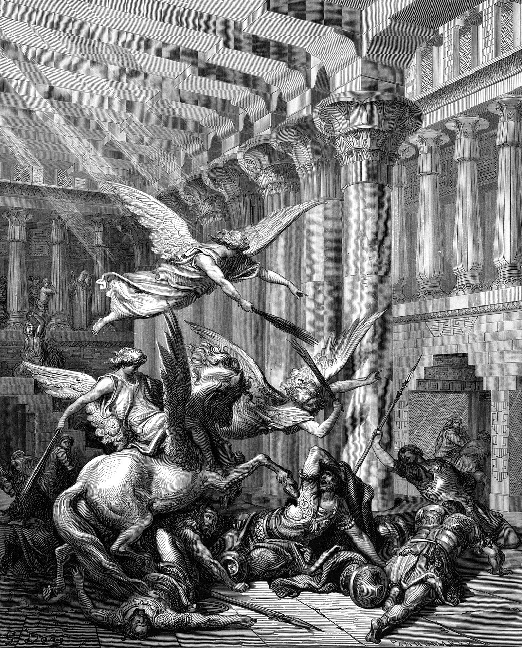 Heliodor usiłujący zabrać skarb ze Świątyni w Jerozolimie, 1865-1866 autorstwa Gustave Dore