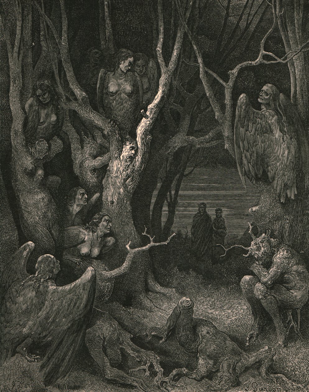 Tutaj gnieżdżą się brutalne harpie, ok. 1890 r. autorstwa Gustave Dore