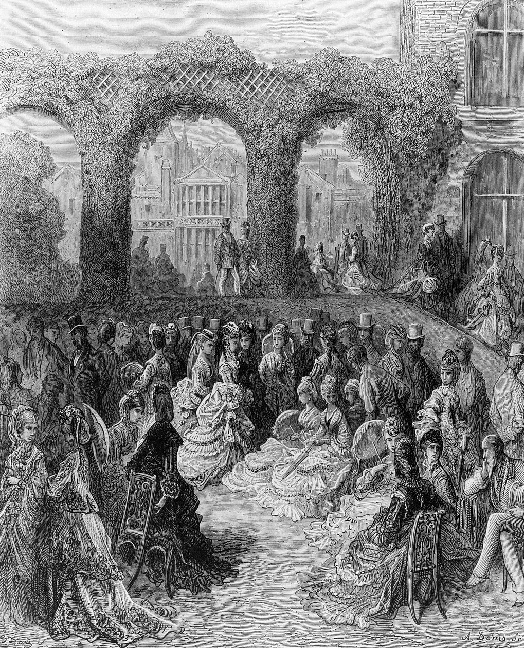 Holland House – Garden Party, z „Londyn, pielgrzymka”, napisany przez Williama Blancharda Jerroldsa (1826-84), sztych. A. Doms, wyd. 1872 autorstwa Gustave Dore