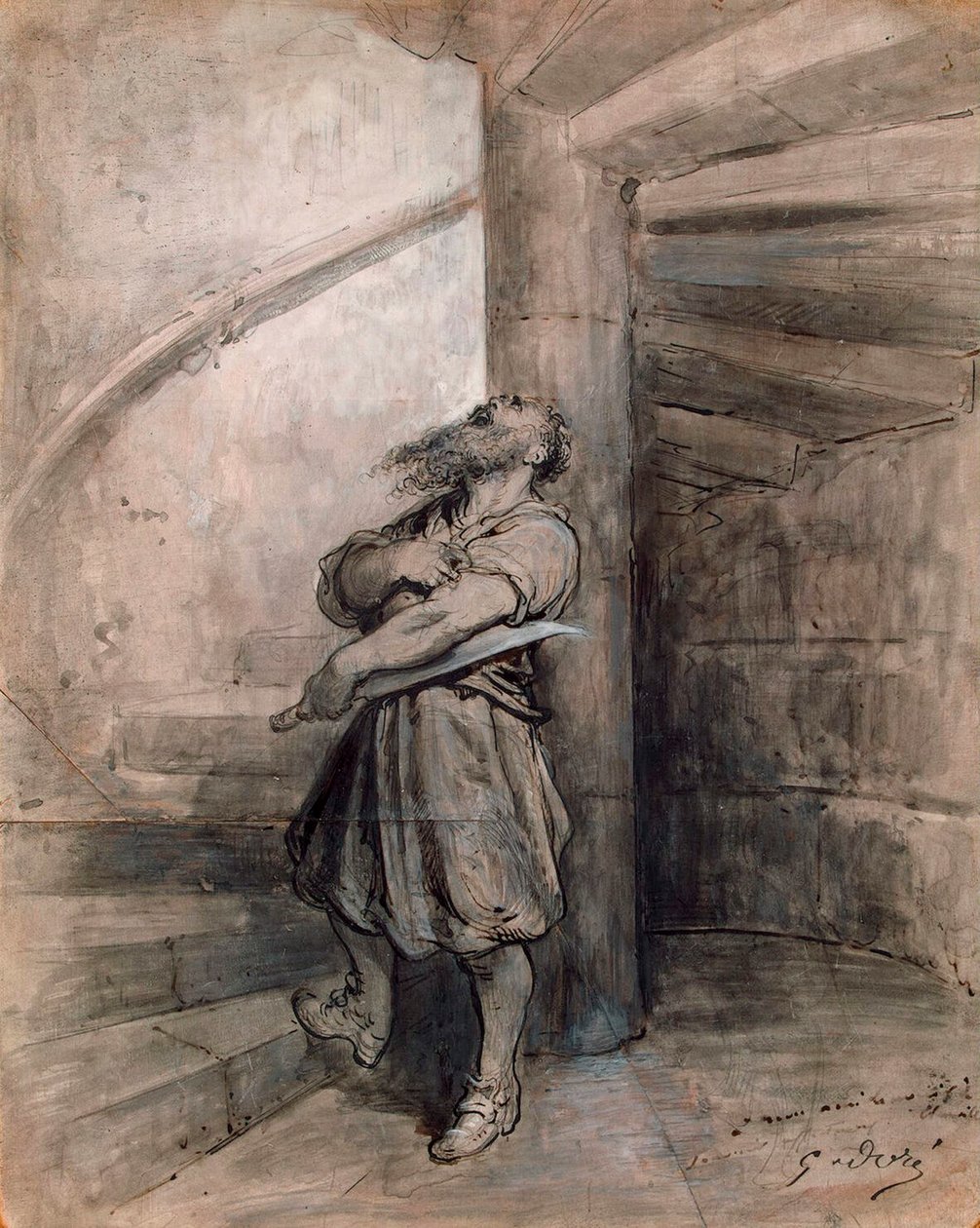 Ilustracja do bajki Sinobrodego autorstwa Charlesa Perraulta, sprzed 1862 roku. autorstwa Gustave Dore