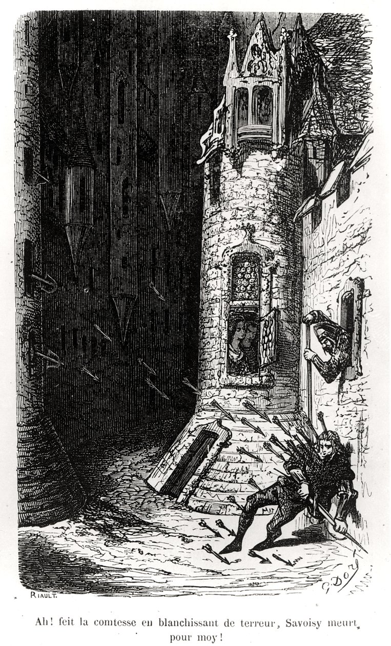Ilustracja z „Les Contes Drolatiques”, autorstwa Honore de Balzac (1799-1850) grawerowana przez Riault, 1855 autorstwa Gustave Dore