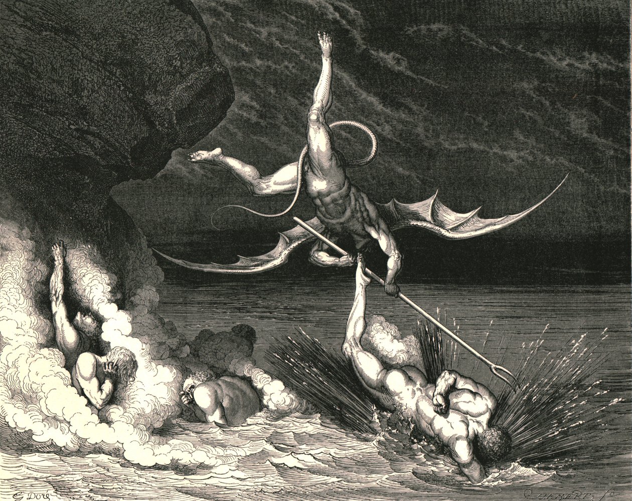 Pędził więc w pogoni, wykrzykując: Zostałeś złapany, ok. 1890 r. autorstwa Gustave Dore